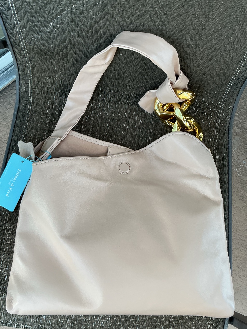 Tiffany & Fred Paris Blush Leather Golden Chain Hobo Shoulder Bag — image 3 of 8